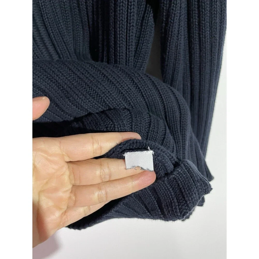 J Crew Cardigan Sweater Mens XL Blue Ribbed Full Zip‎ Mock Neck Preppy Academia